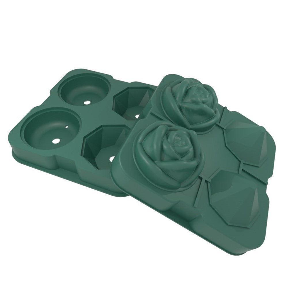 Rose and Diamond Shape Ice Cube Maker 4-grid Silicone Mold Tray for Chilling Cocktails Whiskey (No FDA Certificate)