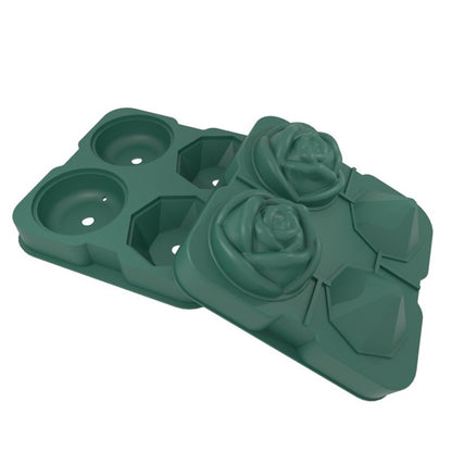 Rose and Diamond Shape Ice Cube Maker 4-grid Silicone Mold Tray for Chilling Cocktails Whiskey (No FDA Certificate)