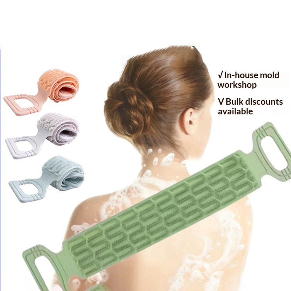Long Handle Double-Sided Silicone Back Scrubber with Soft Bristles and Massage Nubs