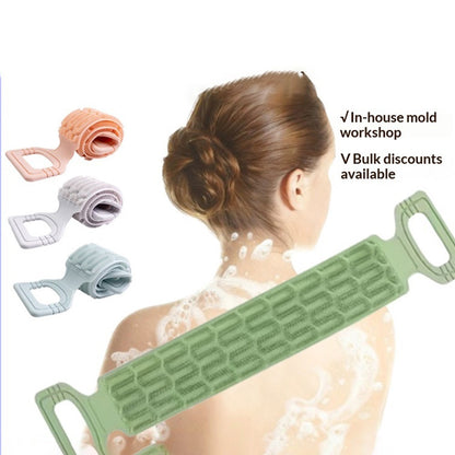 Long Handle Double-Sided Silicone Back Scrubber with Soft Bristles and Massage Nubs