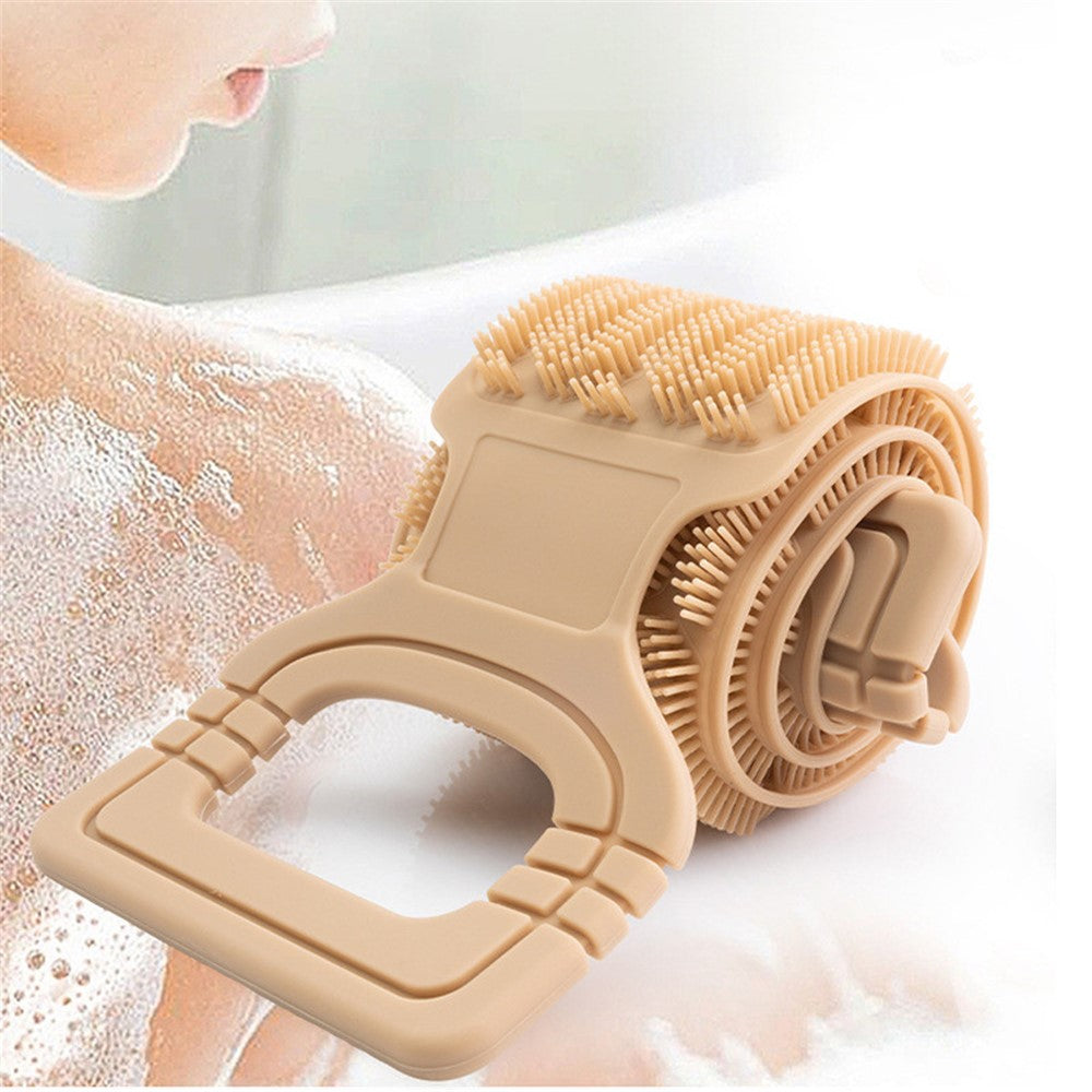 Long Handle Double-Sided Silicone Back Scrubber with Soft Bristles and Massage Nubs