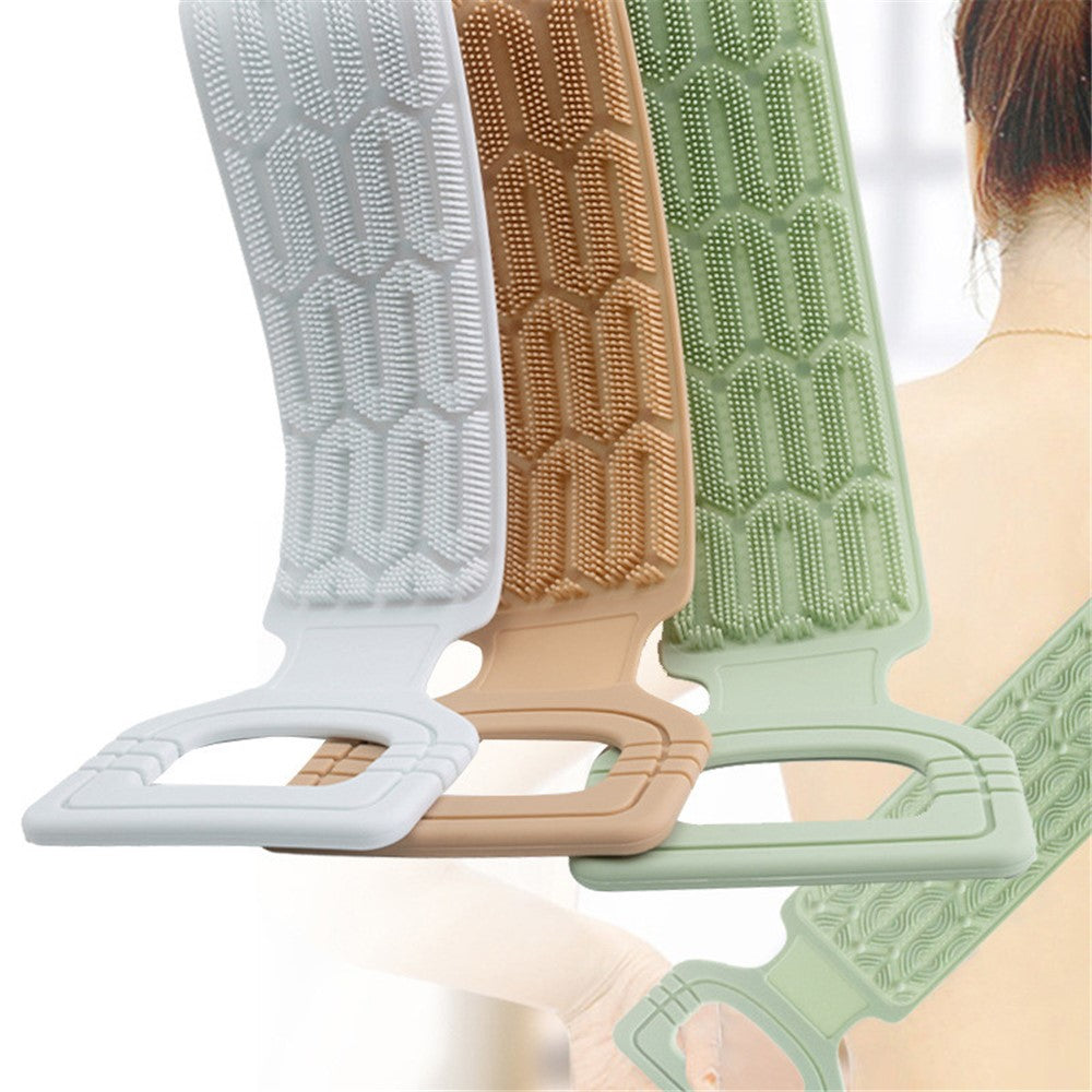 Long Handle Double-Sided Silicone Back Scrubber with Soft Bristles and Massage Nubs