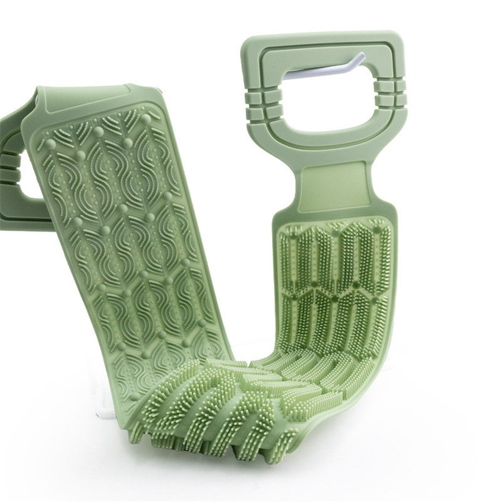 Long Handle Double-Sided Silicone Back Scrubber with Soft Bristles and Massage Nubs