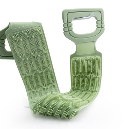 Long Handle Double-Sided Silicone Back Scrubber with Soft Bristles and Massage Nubs