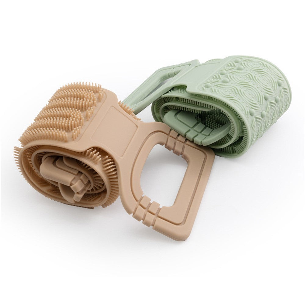 Long Handle Double-Sided Silicone Back Scrubber with Soft Bristles and Massage Nubs