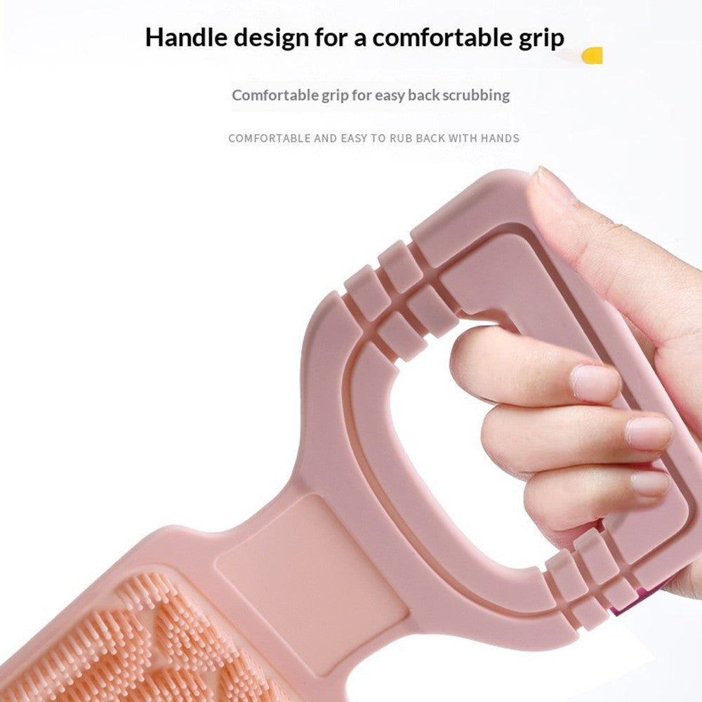 Long Handle Double-Sided Silicone Back Scrubber with Soft Bristles and Massage Nubs