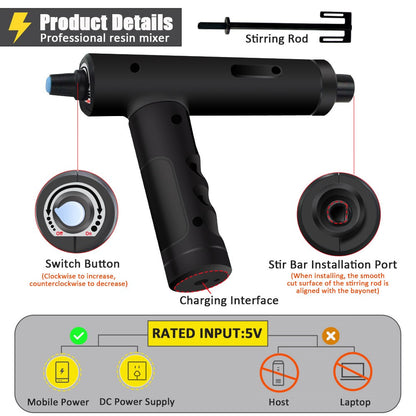 Foldable Electric Epoxy Resin Mixer Handheld Resin Stirrer with Adjustable Speed