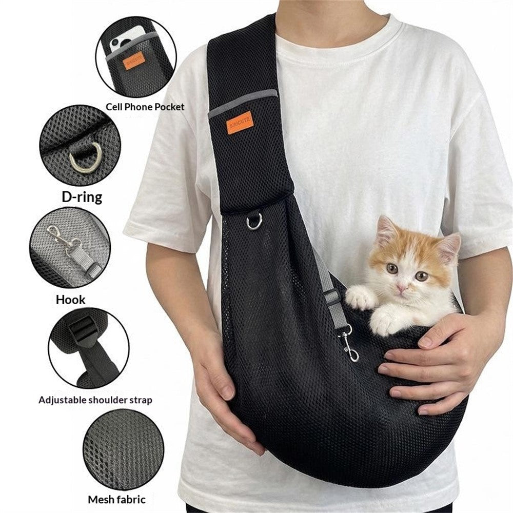 Adjustable Mesh Pet Crossbody Bag Breathable Anti-Escape Safety Clip Dog Sling Carrier for Cats and Dogs