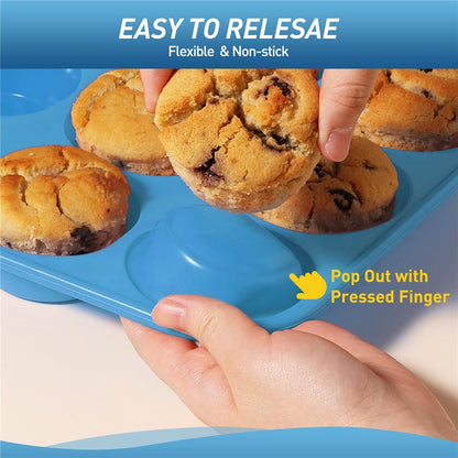 12 Cups Silicone Muffin Pan with Steel Frame Baking Mold for Cupcakes Muffins Puddings (FDA Certificated)