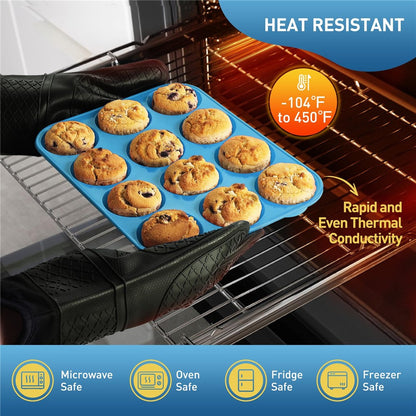 12 Cups Silicone Muffin Pan with Steel Frame Baking Mold for Cupcakes Muffins Puddings (FDA Certificated)