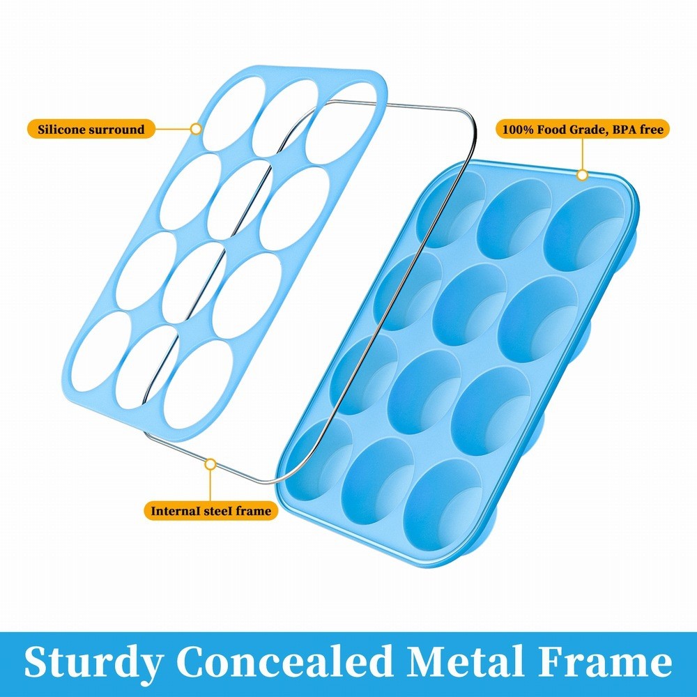 12 Cups Silicone Muffin Pan with Steel Frame Baking Mold for Cupcakes Muffins Puddings (FDA Certificated)