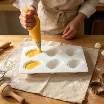 TC2603 6-Cavity Mango Shape Silicone Mold for Mousse Cake Ice Cream Jelly Baking Tool (BPA Free, No FDA)