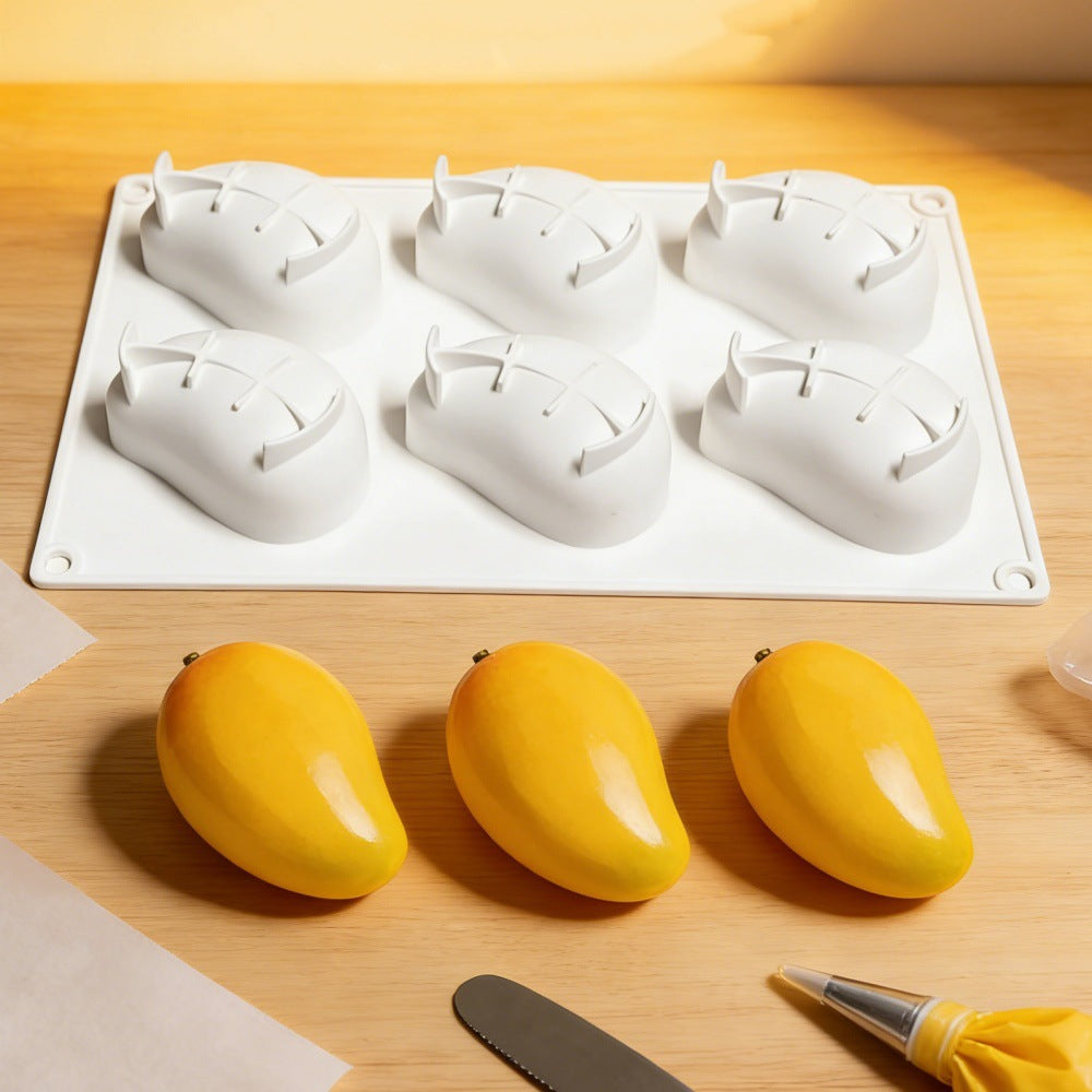 TC2603 6-Cavity Mango Shape Silicone Mold for Mousse Cake Ice Cream Jelly Baking Tool (BPA Free, No FDA)