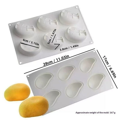 TC2603 6-Cavity Mango Shape Silicone Mold for Mousse Cake Ice Cream Jelly Baking Tool (BPA Free, No FDA)