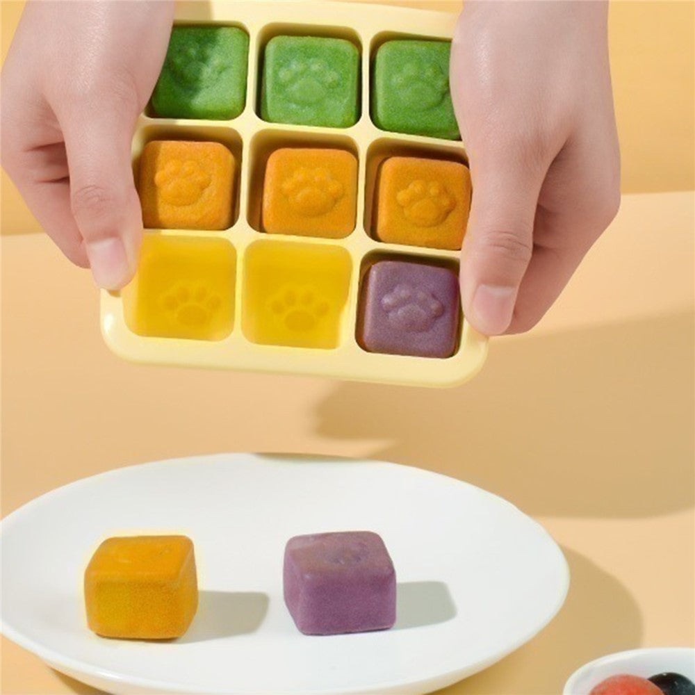 9 Grids Cat Paw Ice Mold with Lid Baby Food Silicone DIY Maker (No FDA)