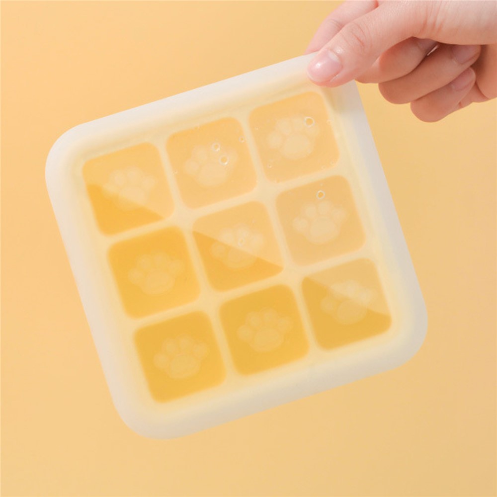 9 Grids Cat Paw Ice Mold with Lid Baby Food Silicone DIY Maker (No FDA)