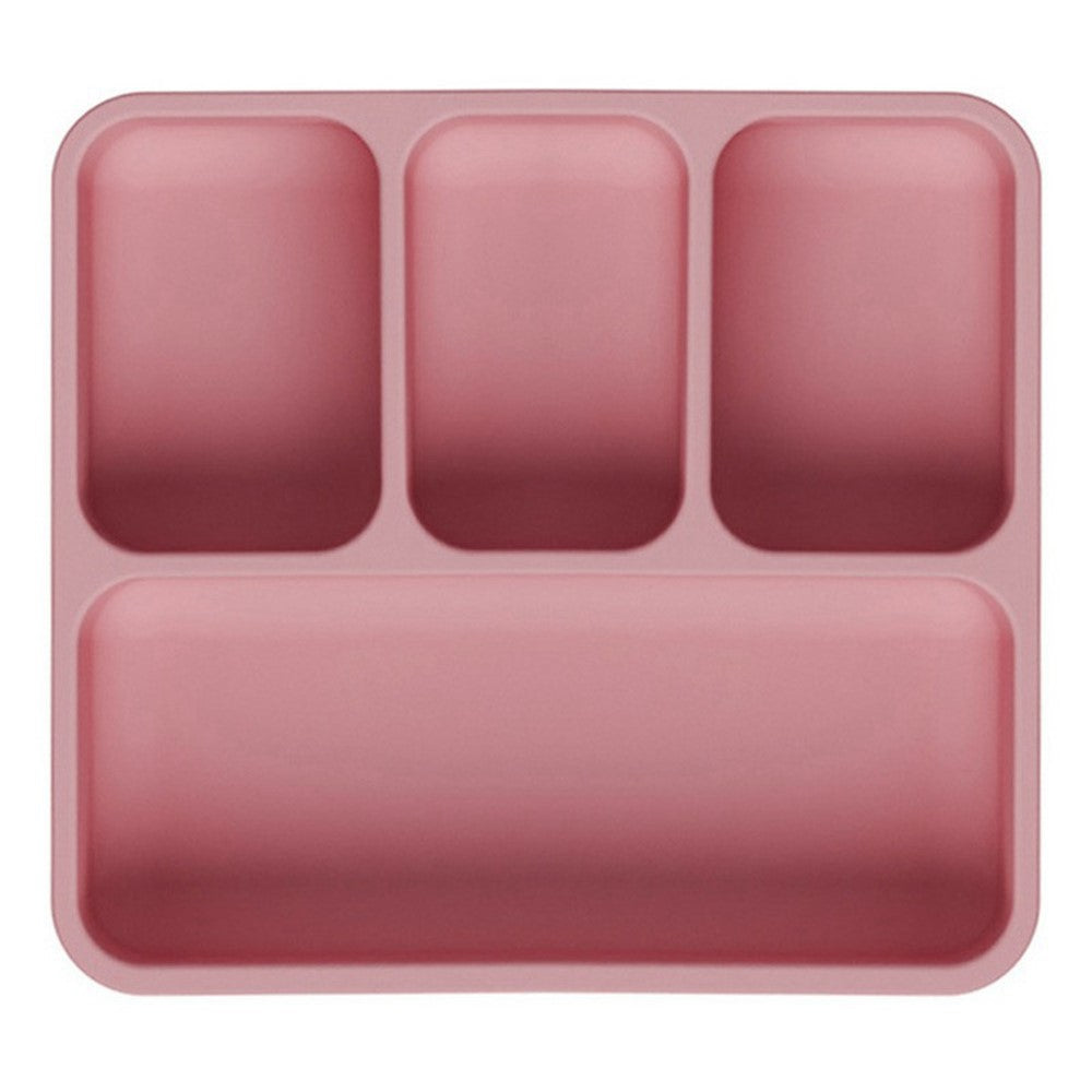 4 Compartments Silicone Baby Plate with Suction Cup Base Anti-Slip 220°C Heat Resistant Baby Dishes with Lid (BPA Free, No FDA)