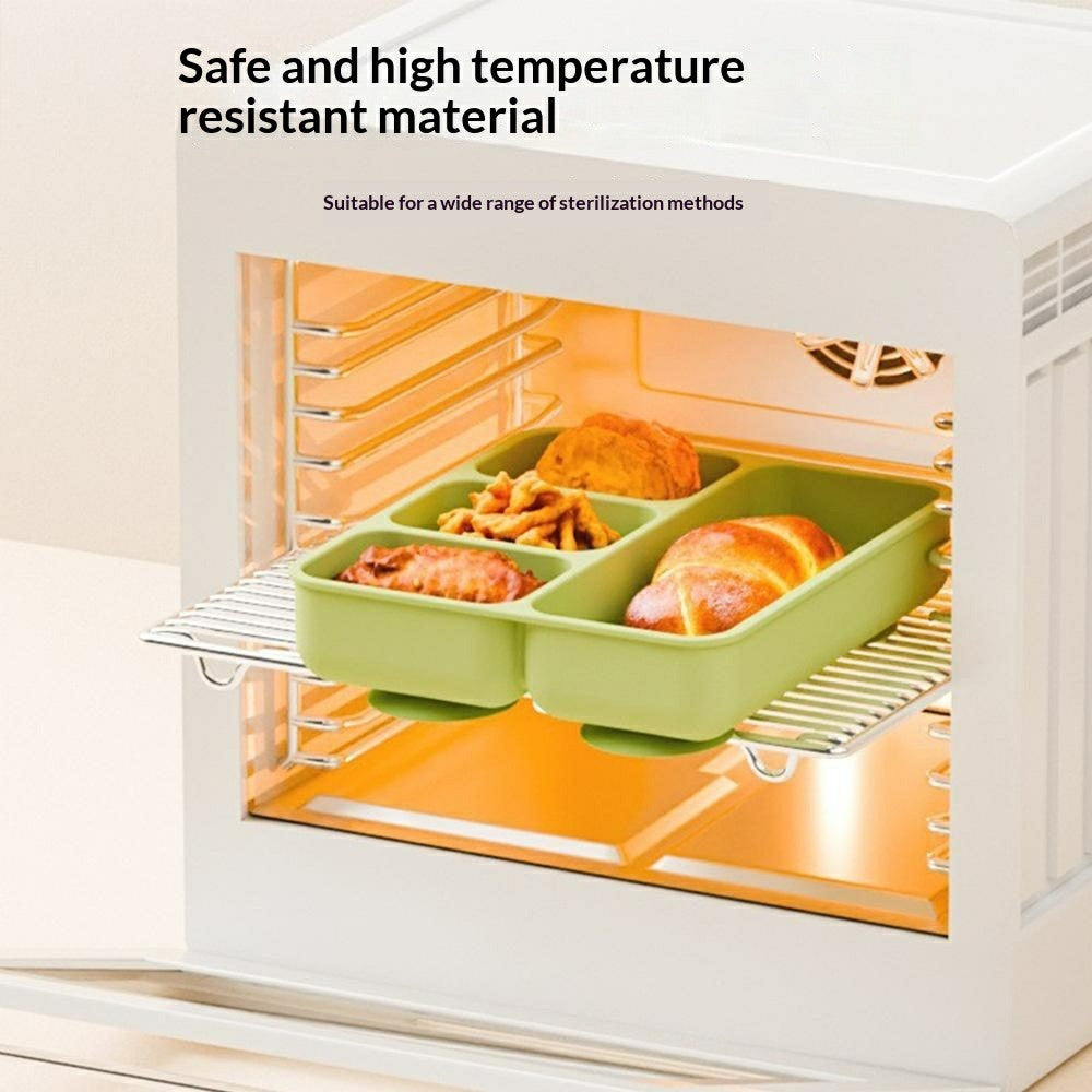 4 Compartments Silicone Baby Plate with Suction Cup Base Anti-Slip 220°C Heat Resistant Baby Dishes with Lid (BPA Free, No FDA)