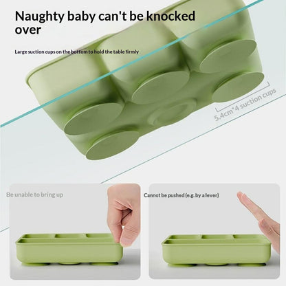 4 Compartments Silicone Baby Plate with Suction Cup Base Anti-Slip 220°C Heat Resistant Baby Dishes with Lid (BPA Free, No FDA)