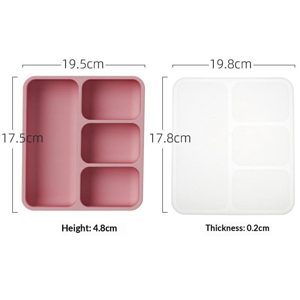 4 Compartments Silicone Baby Plate with Suction Cup Base Anti-Slip 220°C Heat Resistant Baby Dishes with Lid (BPA Free, No FDA)