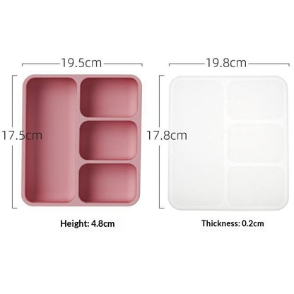 4 Compartments Silicone Baby Plate with Suction Cup Base Anti-Slip 220°C Heat Resistant Baby Dishes with Lid (BPA Free, No FDA)
