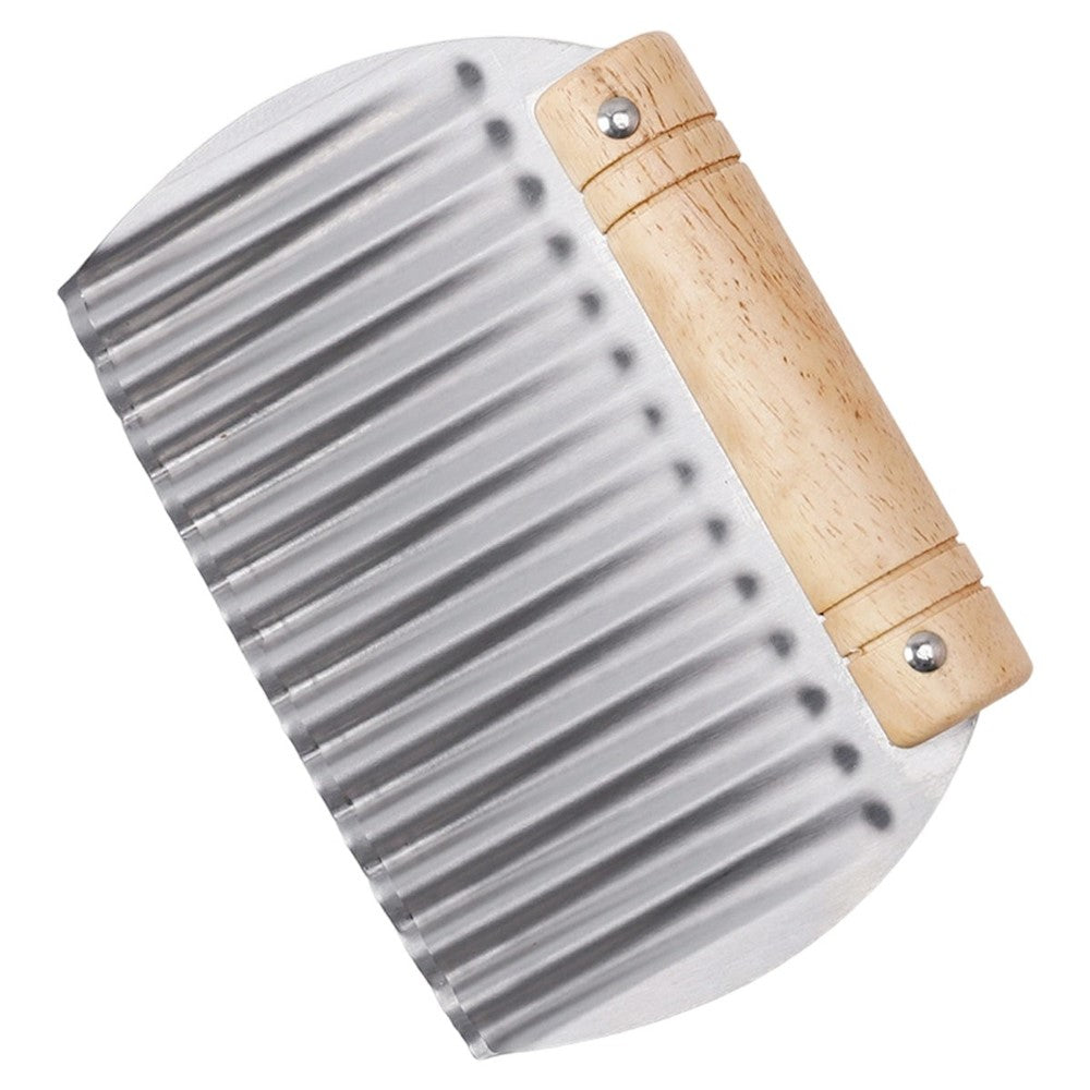 Wavy Blade French Fry Cutter Stainless Steel Potato Crinkle Cutter with Wooden Handle (BPA Free, No FDA)