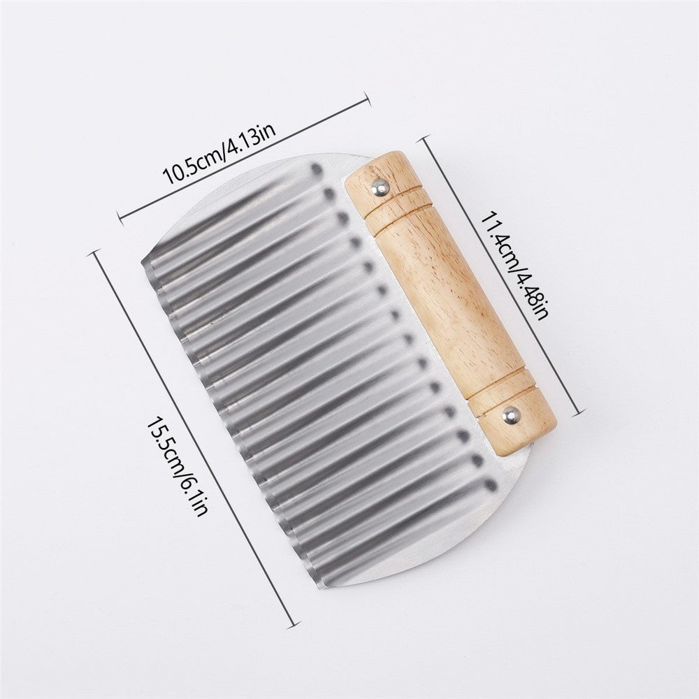 Wavy Blade French Fry Cutter Stainless Steel Potato Crinkle Cutter with Wooden Handle (BPA Free, No FDA)