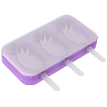 Silicone Ice Cream Popsicle Molds 3-Cavity Fruit-Shaped DIY Frozen Treats Maker with Lid (No FDA, BPA Free)
