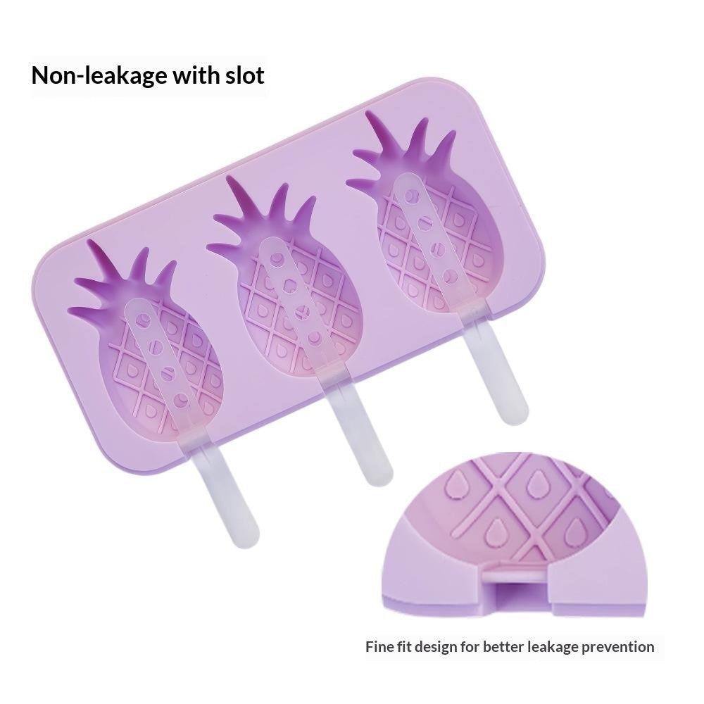 Silicone Ice Cream Popsicle Molds 3-Cavity Fruit-Shaped DIY Frozen Treats Maker with Lid (No FDA, BPA Free)