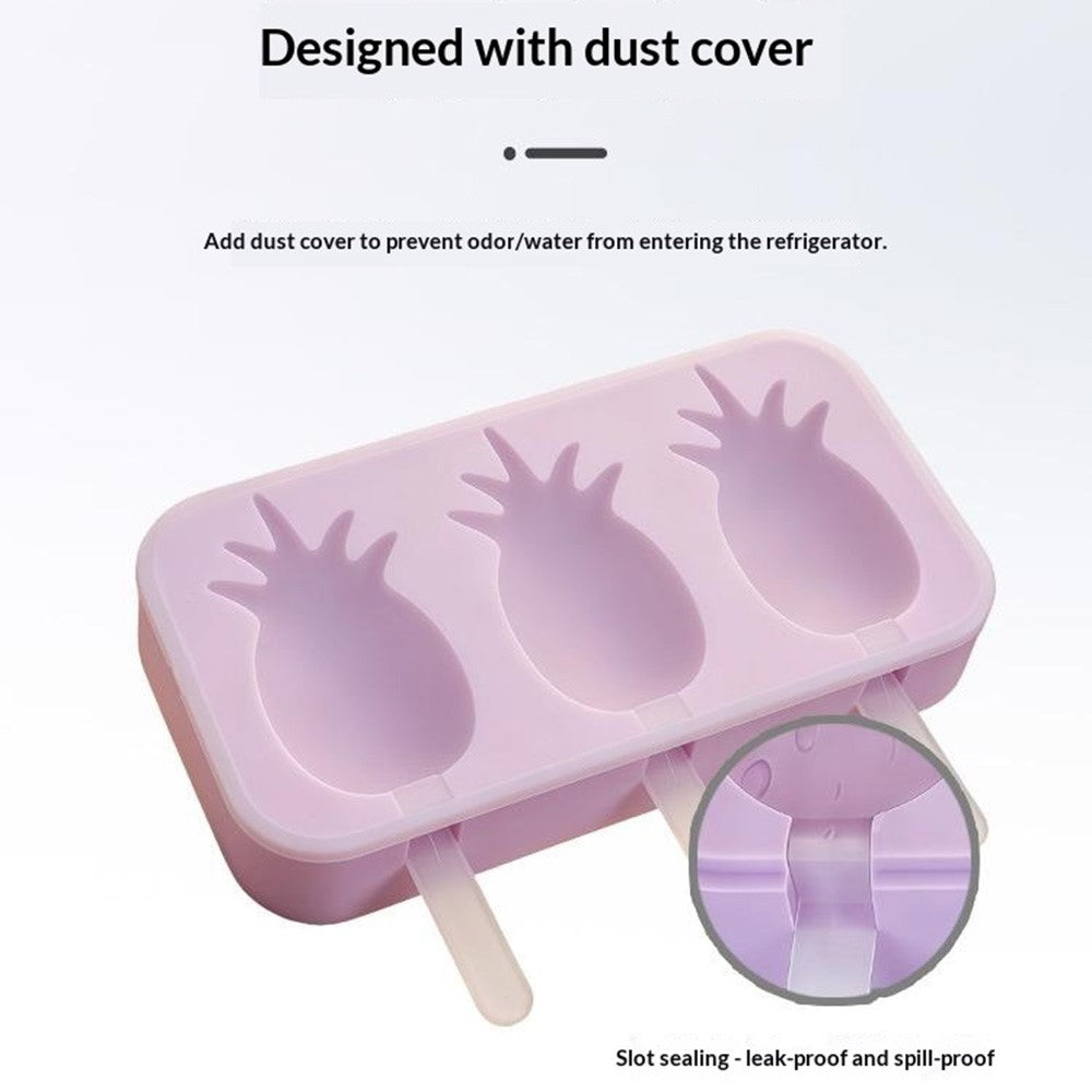 Silicone Ice Cream Popsicle Molds 3-Cavity Fruit-Shaped DIY Frozen Treats Maker with Lid (No FDA, BPA Free)