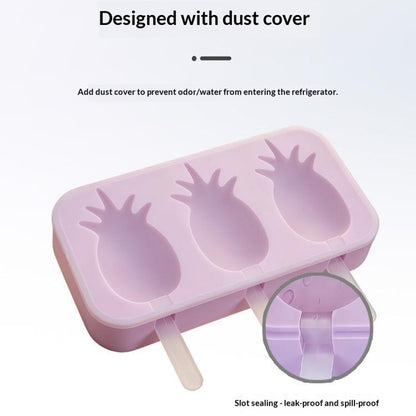 Silicone Ice Cream Popsicle Molds 3-Cavity Fruit-Shaped DIY Frozen Treats Maker with Lid (No FDA, BPA Free)