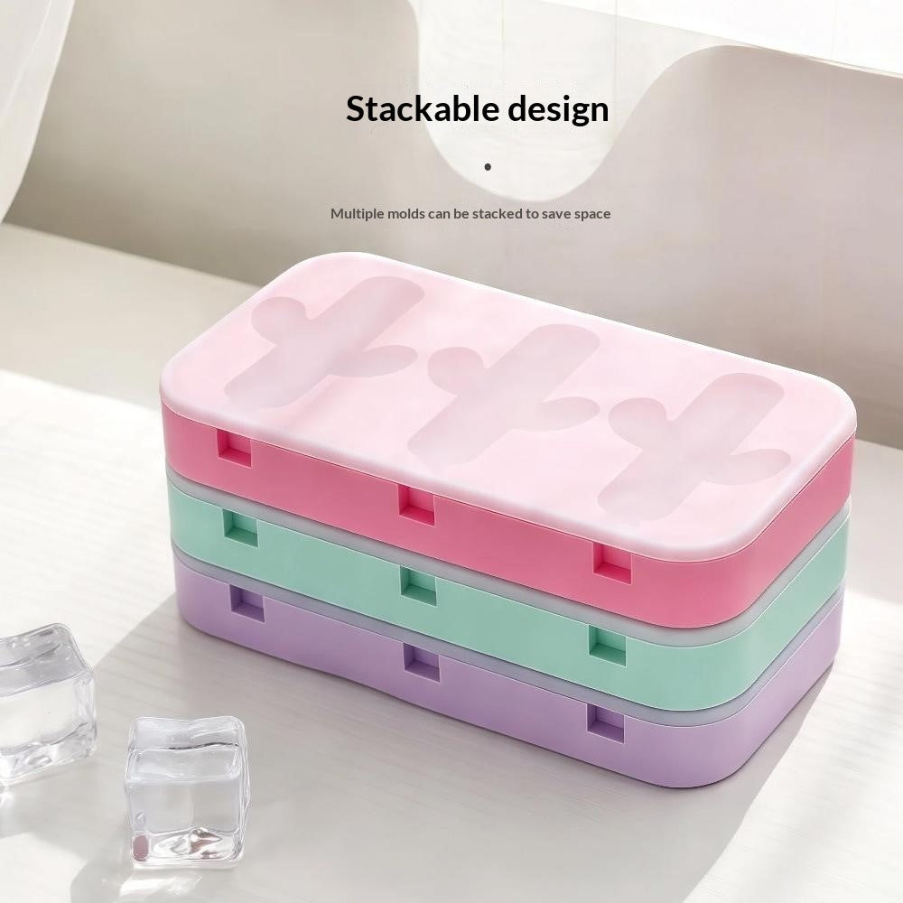 Silicone Ice Cream Popsicle Molds 3-Cavity Fruit-Shaped DIY Frozen Treats Maker with Lid (No FDA, BPA Free)