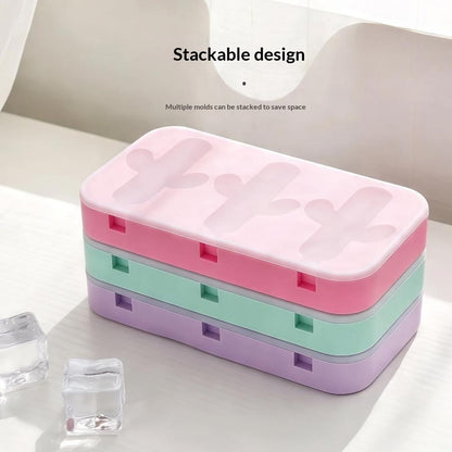 Silicone Ice Cream Popsicle Molds 3-Cavity Fruit-Shaped DIY Frozen Treats Maker with Lid (No FDA, BPA Free)