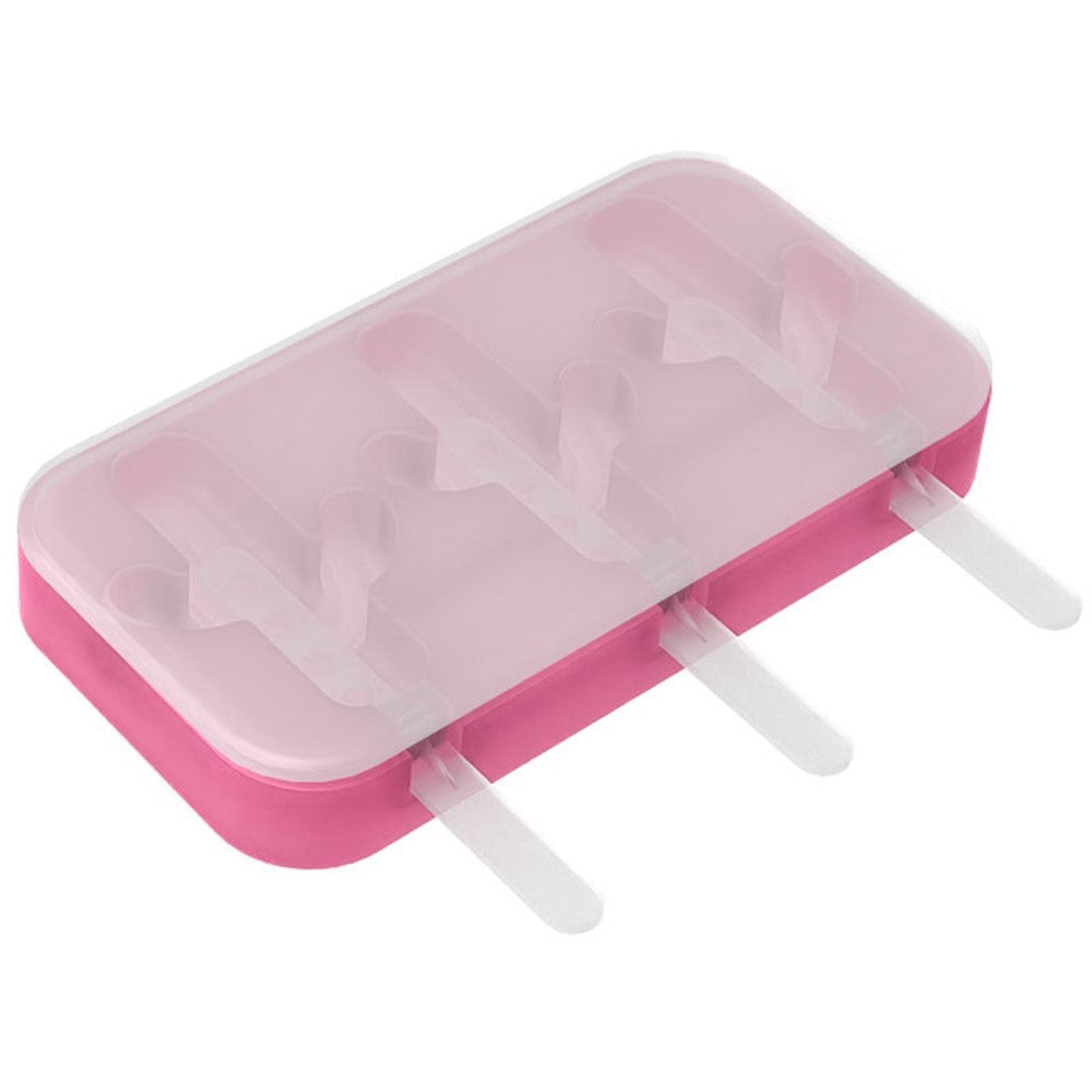 Silicone Ice Cream Popsicle Molds 3-Cavity Fruit-Shaped DIY Frozen Treats Maker with Lid (No FDA, BPA Free)