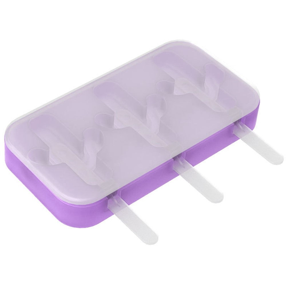 Silicone Ice Cream Popsicle Molds 3-Cavity Fruit-Shaped DIY Frozen Treats Maker with Lid (No FDA, BPA Free)