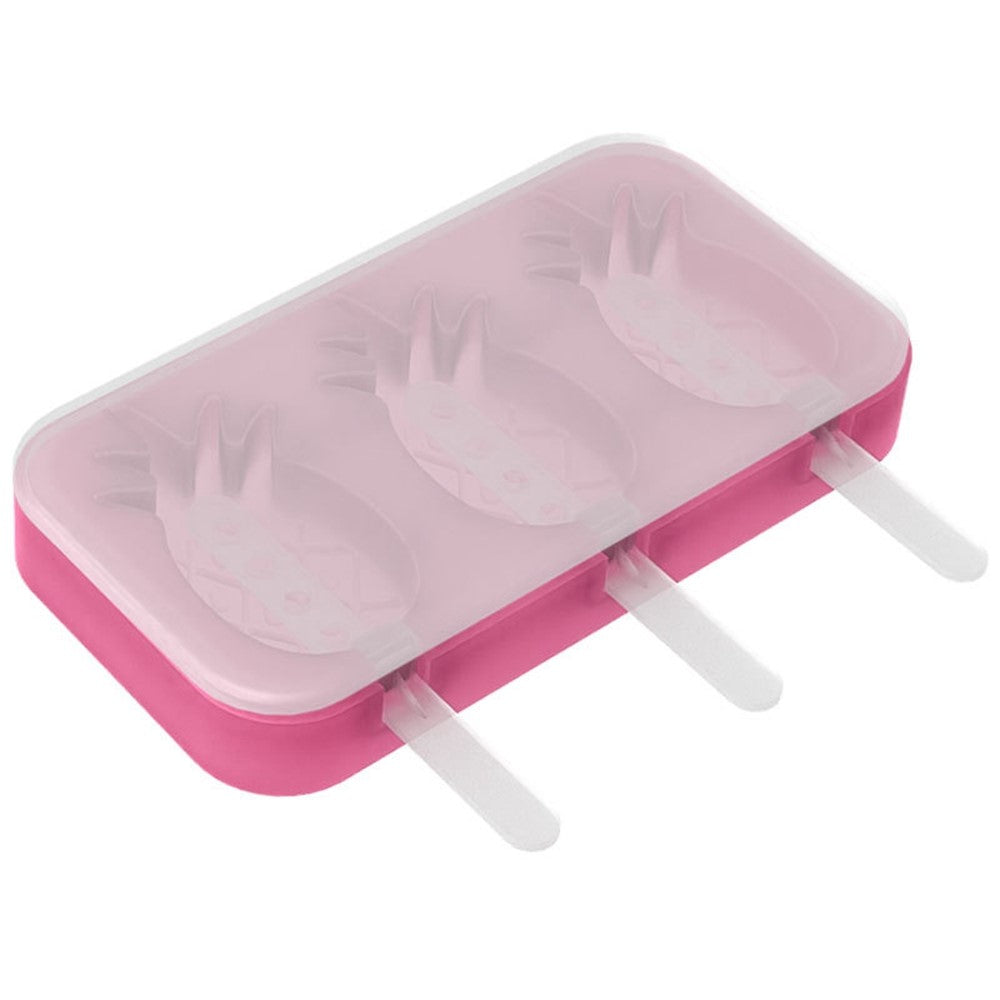 Silicone Ice Cream Popsicle Molds 3-Cavity Fruit-Shaped DIY Frozen Treats Maker with Lid (No FDA, BPA Free)