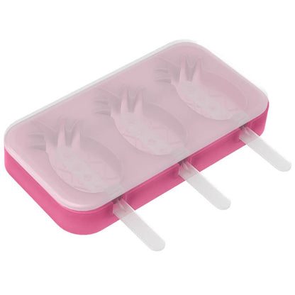 Silicone Ice Cream Popsicle Molds 3-Cavity Fruit-Shaped DIY Frozen Treats Maker with Lid (No FDA, BPA Free)