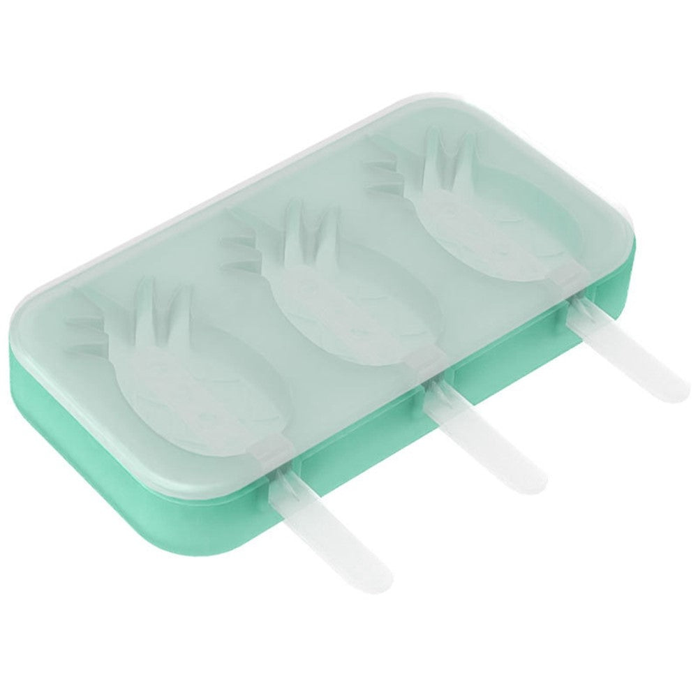 Silicone Ice Cream Popsicle Molds 3-Cavity Fruit-Shaped DIY Frozen Treats Maker with Lid (No FDA, BPA Free)