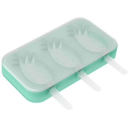 Silicone Ice Cream Popsicle Molds 3-Cavity Fruit-Shaped DIY Frozen Treats Maker with Lid (No FDA, BPA Free)