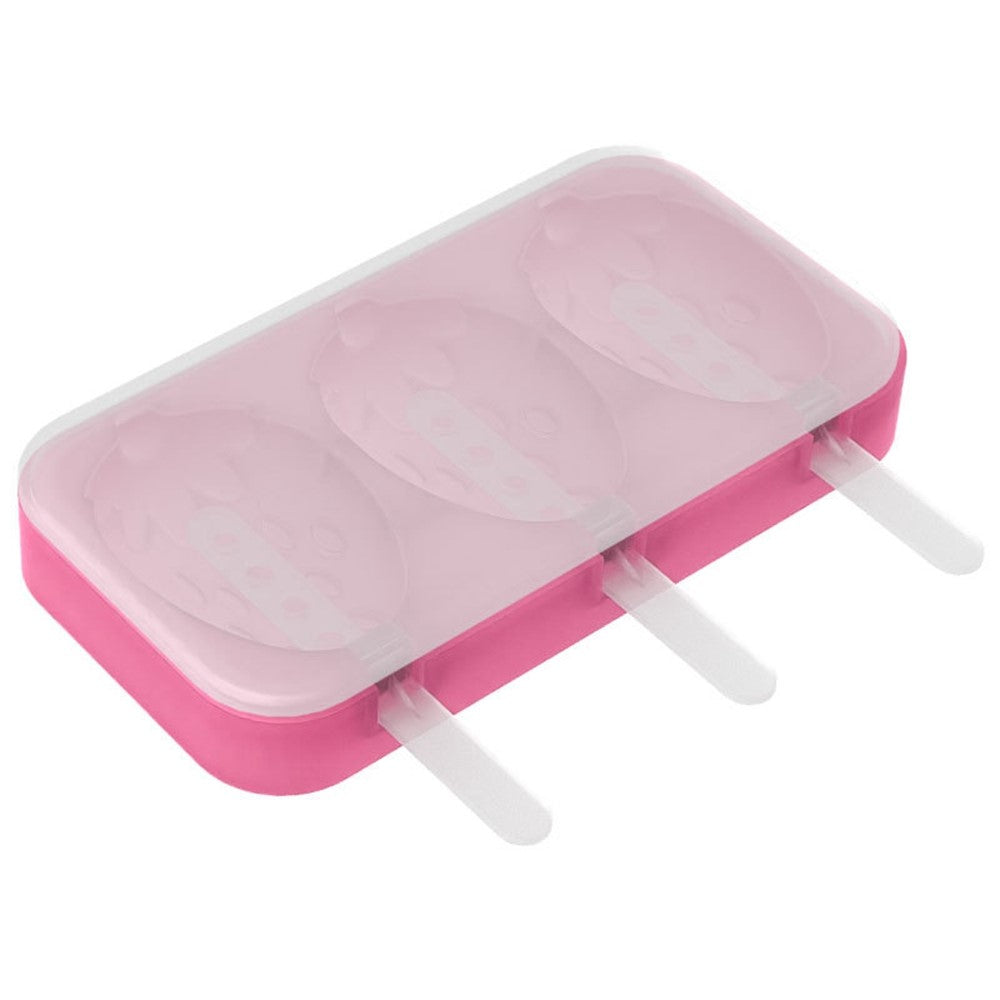 Silicone Ice Cream Popsicle Molds 3-Cavity Fruit-Shaped DIY Frozen Treats Maker with Lid (No FDA, BPA Free)