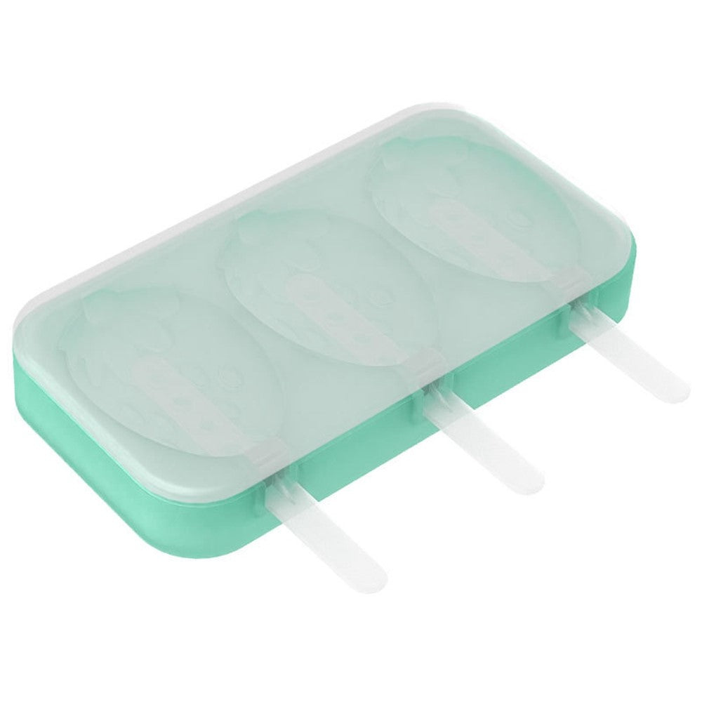 Silicone Ice Cream Popsicle Molds 3-Cavity Fruit-Shaped DIY Frozen Treats Maker with Lid (No FDA, BPA Free)