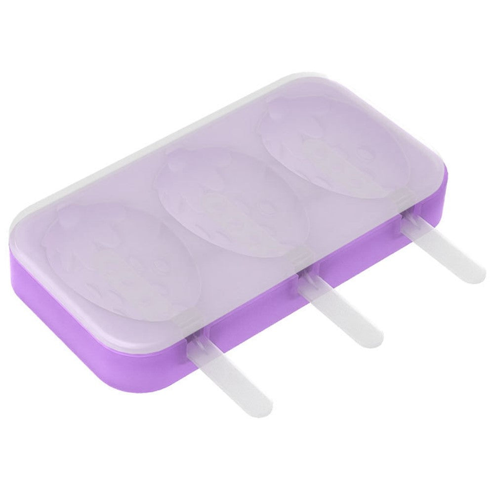 Silicone Ice Cream Popsicle Molds 3-Cavity Fruit-Shaped DIY Frozen Treats Maker with Lid (No FDA, BPA Free)