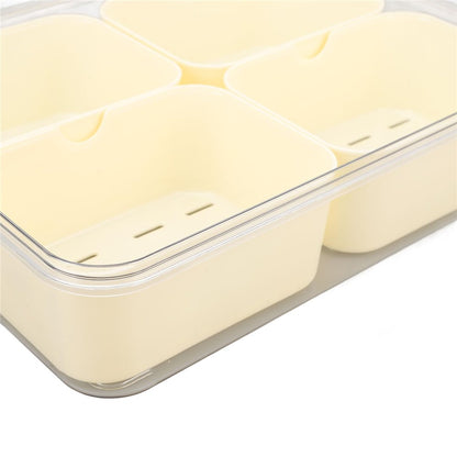 Sealed Food Storage Container with Lid, 4-Compartment Divided Fridge Organizer Box (BPA Free, US FDA)