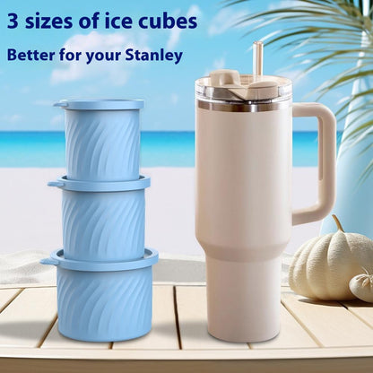 3Pcs / Set Food Grade Silicone Cylinder Ice Cube Mold with Lid for 24 / 30 / 40oz Stanley Cups (BPA Free, No FDA)
