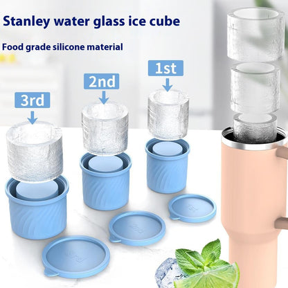 3Pcs / Set Food Grade Silicone Cylinder Ice Cube Mold with Lid for 24 / 30 / 40oz Stanley Cups (BPA Free, No FDA)