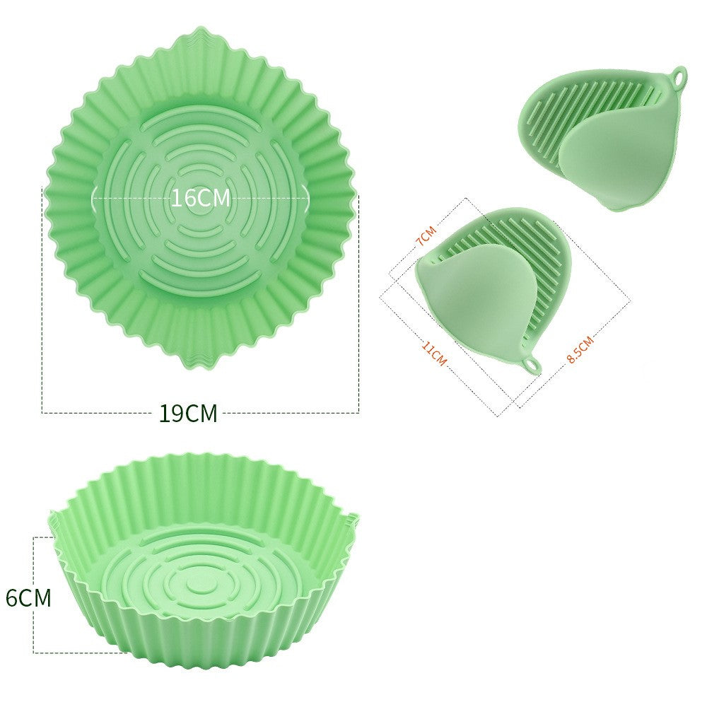 19cm Air Fryer Oven Silicone Baking Pan Heat Resistant Foldable Round Cake Mold with Hand Clamps (BPA Free, FDA Certified)