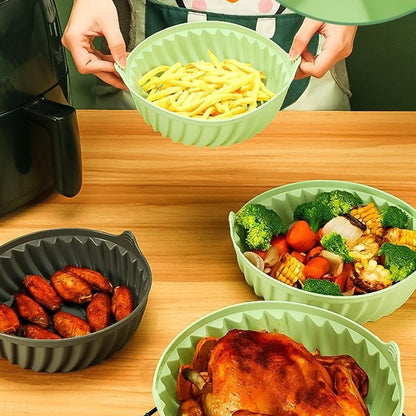 19cm Air Fryer Oven Silicone Baking Pan Heat Resistant Foldable Round Cake Mold with Hand Clamps (BPA Free, FDA Certified)