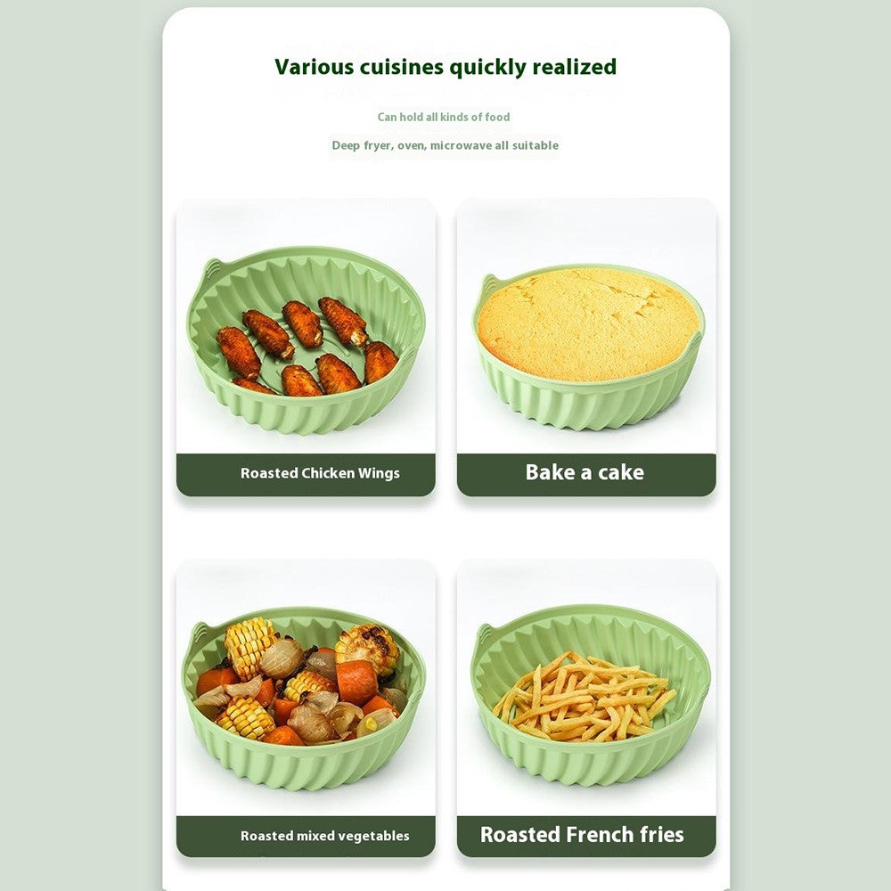 19cm Air Fryer Oven Silicone Baking Pan Heat Resistant Foldable Round Cake Mold with Hand Clamps (BPA Free, FDA Certified)
