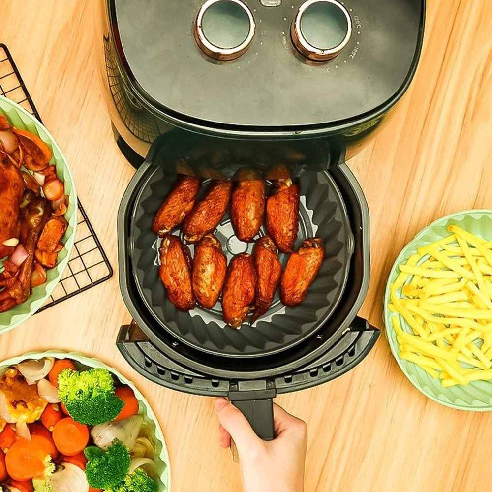 19cm Air Fryer Oven Silicone Baking Pan Heat Resistant Foldable Round Cake Mold with Hand Clamps (BPA Free, FDA Certified)