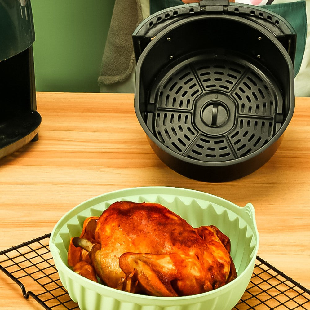 19cm Air Fryer Oven Silicone Baking Pan Heat Resistant Foldable Round Cake Mold with Hand Clamps (BPA Free, FDA Certified)